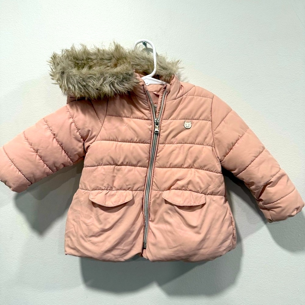 Zara Baby Girl Winter Jacket Coat with Fur Hood